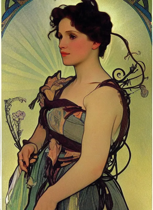 Image similar to portrait of kristen bell by alphonse mucha