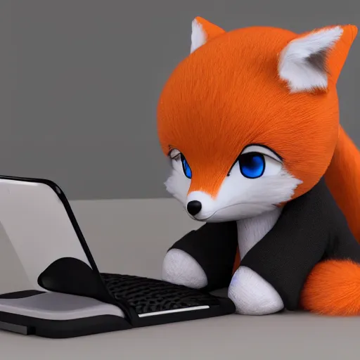 Image similar to cute fumo plush of a foxgirl typing on a phone, anime girl, vray