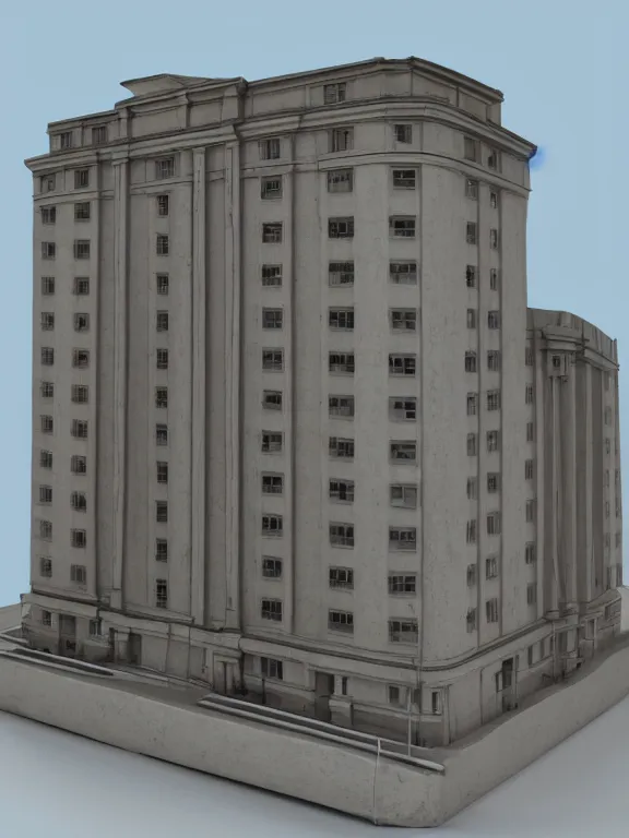 Prompt: a soviet paneled building , miniature, diorama , 3d render