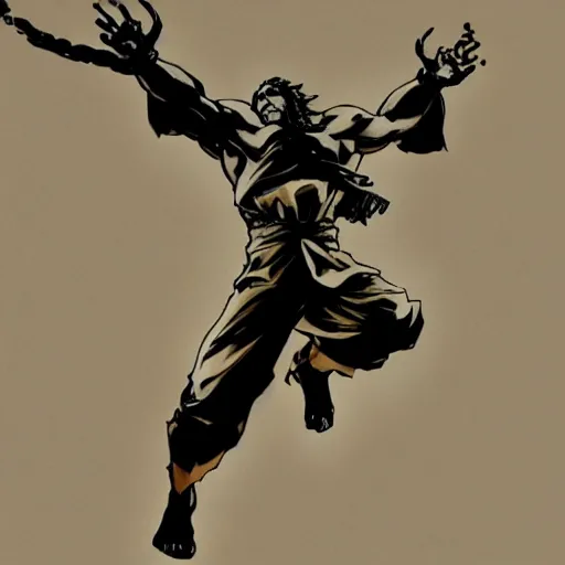 Image similar to jesus in a jojo pose, artwork by yoji shinkawa and shinkiro