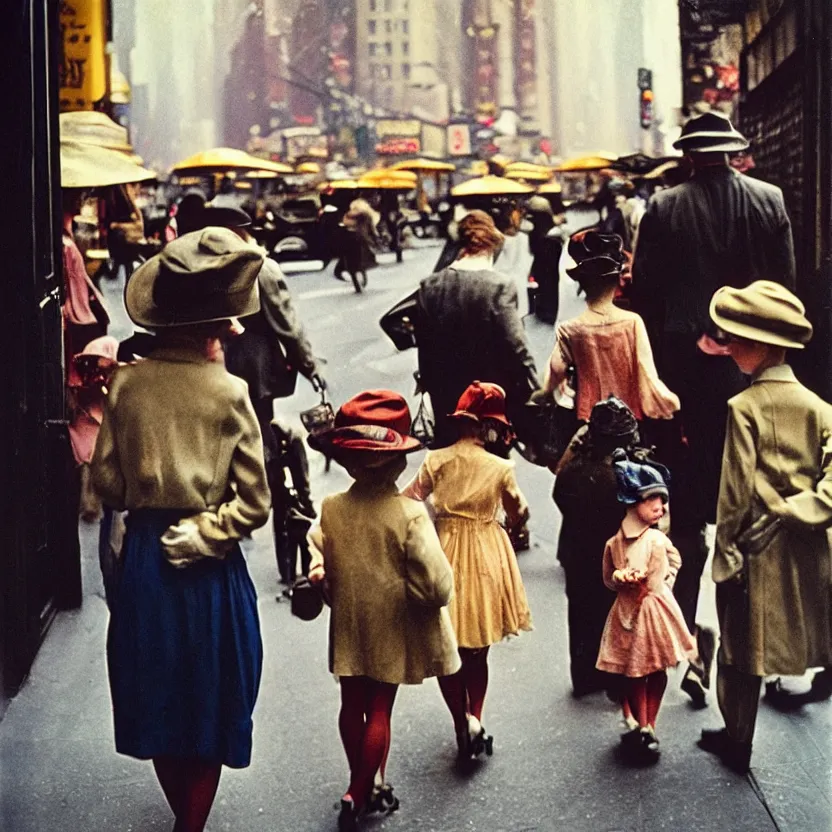 Prompt: kodak portra 4 0 0, wetplate, 1 9 3 0 s colour still by saul leiter of a day in new york city, dressed people, dressed children, sunny day, insanely detailed, insanely intricate, depth of field, blueberry