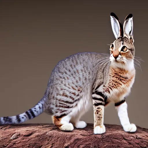 Prompt: a feline hare - cat - hybrid, animal photography