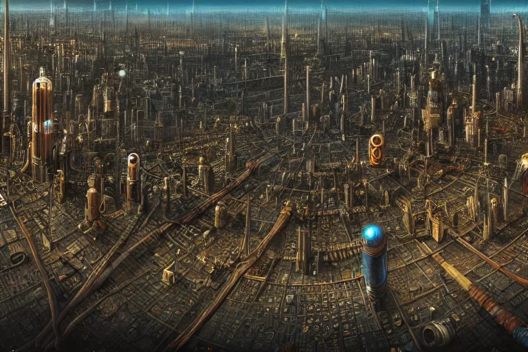 Image similar to an elaborate penned illustration of a apocalyptic intricate connected city of tubes and pipes, by jan van haasteren and jheronimus bosch, unreal engine, physically based rendering, ariel view, tilt - shift, grim, moody, cinematic