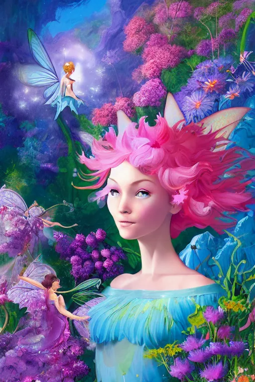 Prompt: a beautiful digital illustration painting fairy princess among the flowers by benoit b. mandelbrot, roger dean. 8 k resolution trending on artstation concept art digital illustration