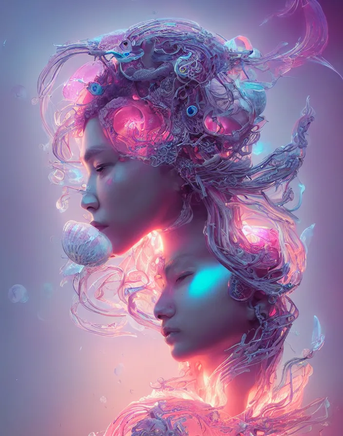 Image similar to goddess portrait. jellyfish phoenix head. intricate artwork by Tooth Wu and wlop and beeple. octane render, trending on artstation, greg rutkowski very coherent symmetrical artwork. cinematic, hyper realism, high detail, octane render, 8k, matte painting, peter mohrbacher, 3d