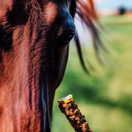 Image similar to close up photograph of very high on weed humanoid horse, stoner eyes, the humanoid horse smoked weed, weed background, smoking a blunt, 8 k resolution