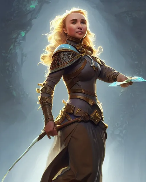Image similar to Hayden Panettiere, D&D, fantasy, intricate, elegant, highly detailed, digital painting, artstation, concept art, matte, sharp focus, illustration, hearthstone, art by Artgerm and Greg Rutkowski and Alphonse Mucha