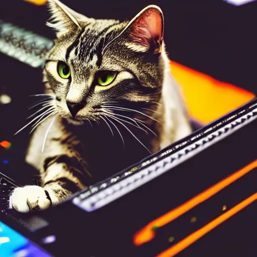 Image similar to a cat on the dj decks