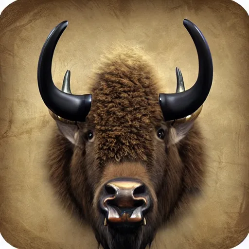 Image similar to hunting trophy bison head in oculus vr nailed to the wall,