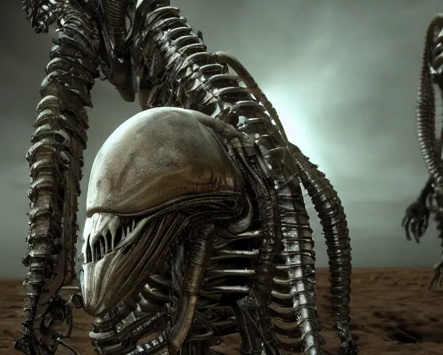 Image similar to film still of alien hunting saul goodman, illustration, unreal engine 5, 8 k, directed by h. r. giger.