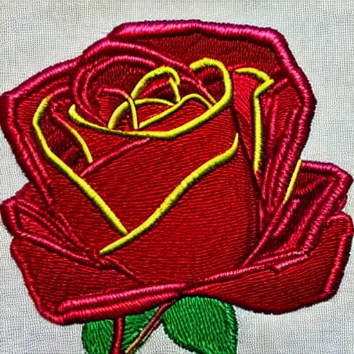 Prompt: a very detailed high quality satin stitch embroidery of a rose