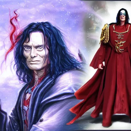 Prompt: Tommy Wiseau as a Thousand Sons sorcerer, photo realistic