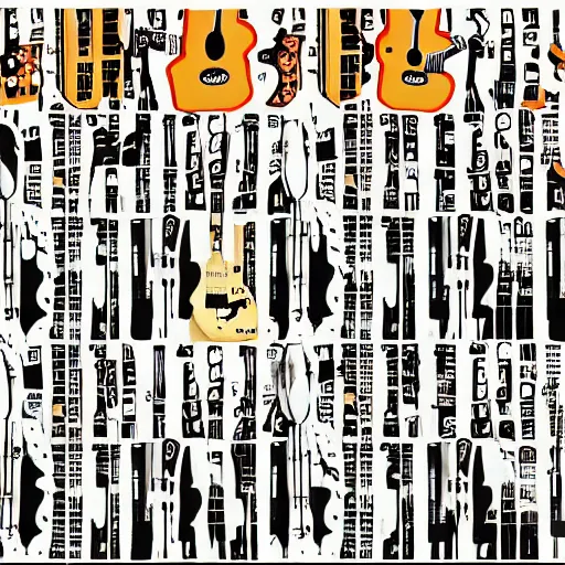 Image similar to cleveland music, pop-art, rock-n-roll, guitar, music notes