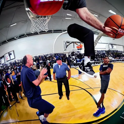 Prompt: joe biden dunking a basketball, high - definition, fisheye lens