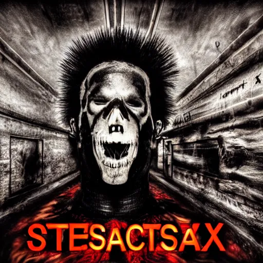 Image similar to Static - X Wisconsin death trip, Album Cover, Realistic, HDR, Clear Image, Man screaming on the front of thr album with the red text on top saying WISCONSIN DEATH TRIP,