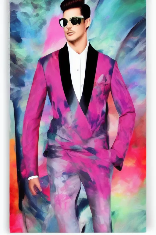 Image similar to male powersuit dapper look artwork of high - end haute couture bespoke fashion by ali sabet, lisa frank & sho murase