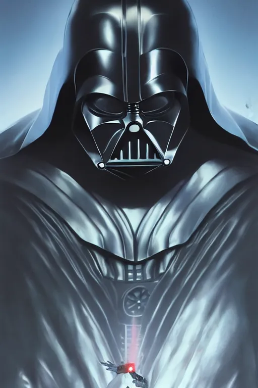 Image similar to portrait of Olaf Scholtz as Darth Vader by artgerm and Craig Mullins, James Jean, Andrey Ryabovichev, Mark Simonetti and Peter Morbacher 16k