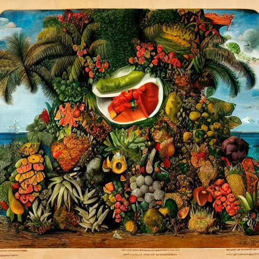 Prompt: tropical island, by arcimboldo