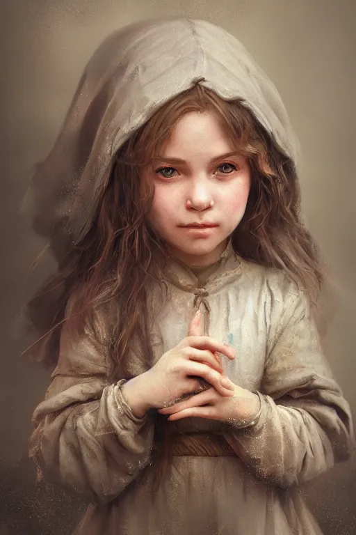 Image similar to medieval little girl, joyful, close-up portrait, intricate, elegant, volumetric lighting, scenery, digital painting, highly detailed, artstation, sharp focus, illustration, concept art, ruan jia, steve mccurry