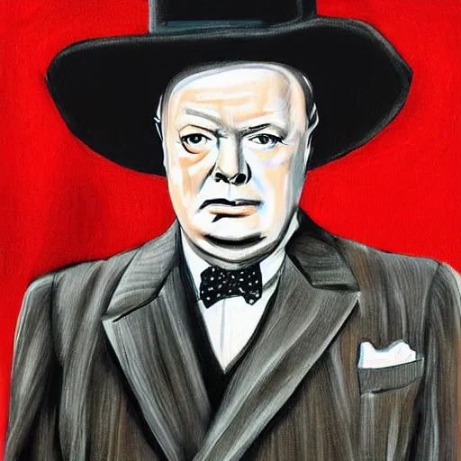 Image similar to gillian anderson as winston churchill, portrait painting