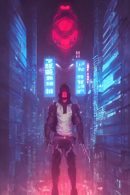 Prompt: portrait of ninja slayer, japan, in cyberpunk, neon lighting, night city, digital art from artstation by Ruan Jia and Mandy Jurgens and Artgerm and william-adolphe bouguereau and Greg Rutkowski