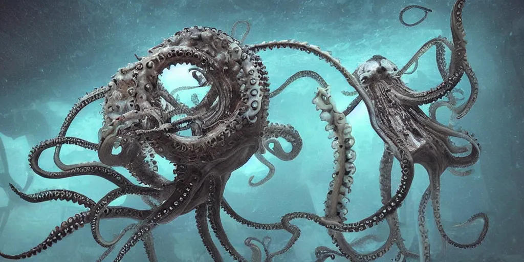 Image similar to photo of cyberoctopus species mutated xenomorph aquatic life cyber award winning photo