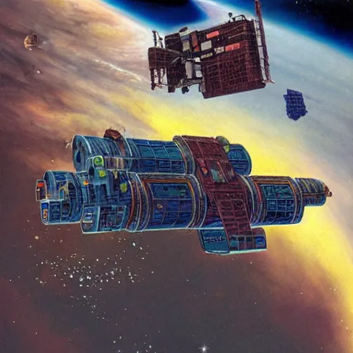 Prompt: abandoned space station, chris foss, terran trade authority