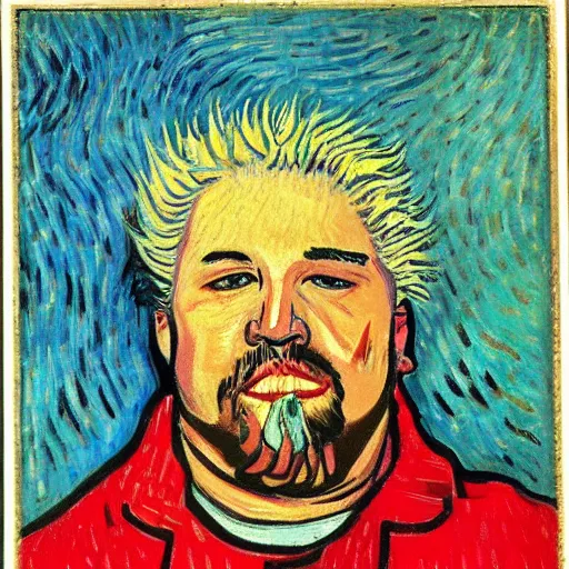 Image similar to Guy Fieri self portrait by Vincent Van Gogh.