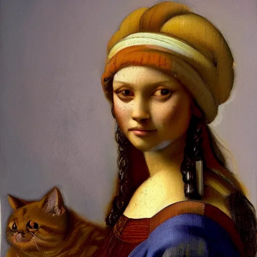 Prompt: a cat, dmitry spiros, leonardo da vinci, jacques - louis david, johannes vermeer, 8 k, wide angle, trending on artstation,