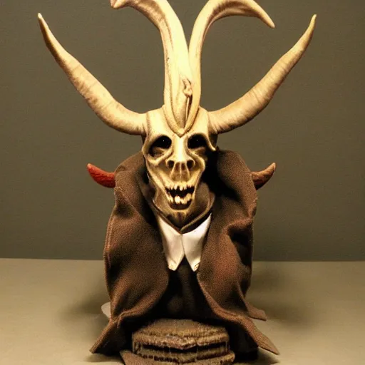 Prompt: Bible salesman is the devil goat with skull head