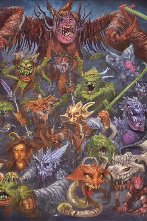 Prompt: various dungeons and dragons monsters painted by donato