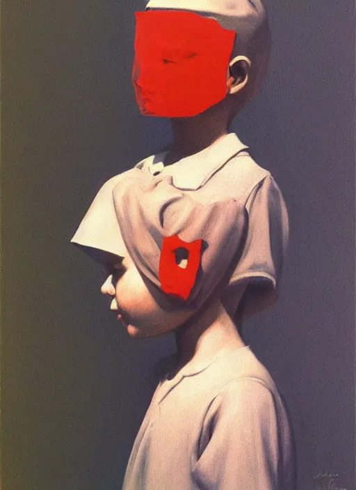 Image similar to child portrait with a paper bag over the head Edward Hopper and James Gilleard, Zdzislaw Beksinski, highly detailed