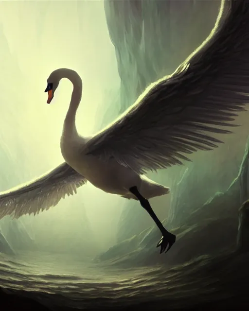 Image similar to Swan, Anthropomorphized, Angelic, Magical, Priest, D&D, artstation, fantasy, magic the gathering artwork, cinematic lighting, centered, symmetrical, highly detailed, digital painting, , concept art, smooth, sharp focus, illustration, volumetric lighting, epic Composition, 8k, art by Akihiko Yoshida and Greg Rutkowski and Craig Mullins, oil painting, cgsociety