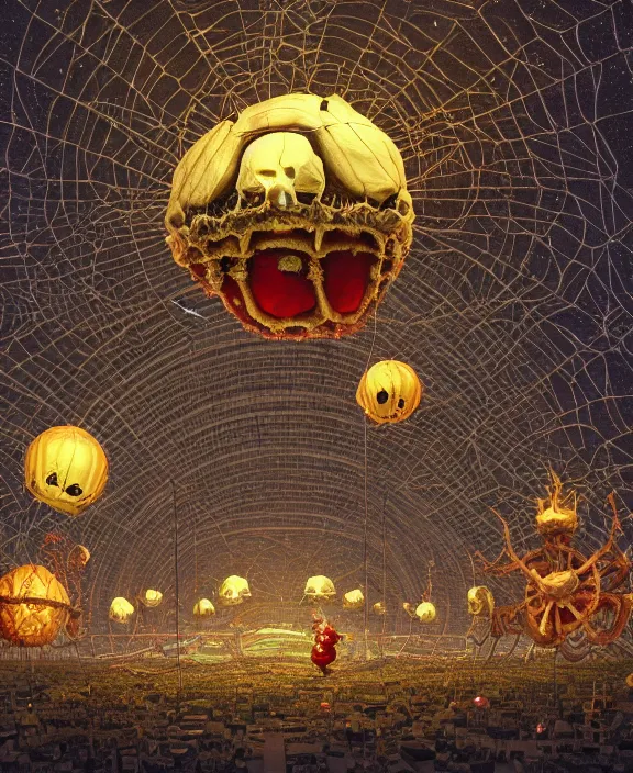 Prompt: inflated church made from obese urchin spider mollusks, in the style of a puffy spaceship, skeletons, partly cloudy, spooky, dramatic lighting, by geof darrow, bill sienkiewicz, dan mumford, yusuke murata, makoto shinkai, ross tran, cinematic, unreal engine, cel shaded, featured on artstation, pixiv
