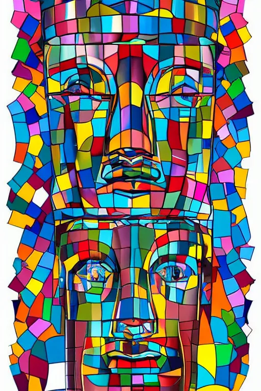 Image similar to cubist moai statue cutout digital illustration cartoon colorful beeple