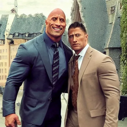 Prompt: Dwayne Johnson as an old Hogwarts teacher