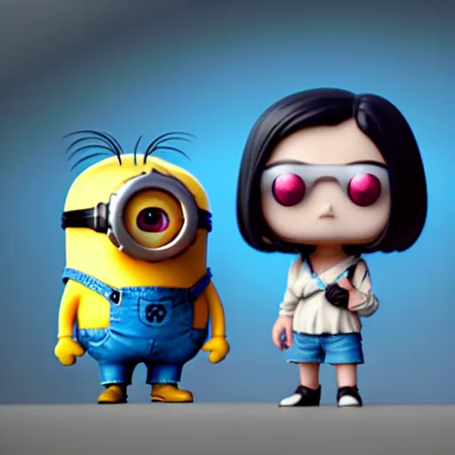 Image similar to minion funko pop, by tom bagshaw and ilya kuvshinov, rtx rendering, octane render 1 2 8 k, maya, extreme high intricate details by wlop, digital anime art by ross tran, medium shot, composition by sana takeda, dramatic lighting by greg rutkowski