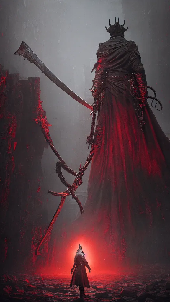 Image similar to bloodborne, sword, beksinski, greg rutkowski, cinematic, unreal engine, red, blood, epic, golden ratio, cosmic horror, realistic, high quality, photorealistic. realistic, 8 k octanerender.