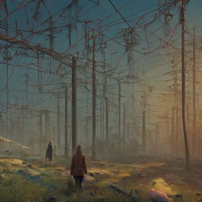 Image similar to a beautiful painting of pripyat by simon stalenhag and zdzisław beksinski and rene magritte and greg rutkowski, in style of digital art. hyper detailed, sharp focus, soft light. unreal engine 5. ray tracing. trending on artstation