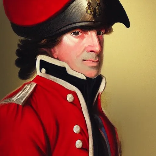 Image similar to A male 18th century British Redcoat Soldier wearing a tricorne hat, artstation, very detailed, award winning trending, historical, masterpiece, realism