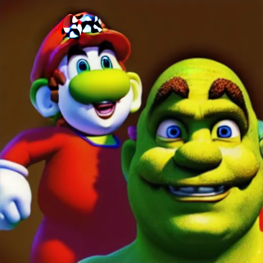 Image similar to super mario as shrek, highly detailed, extremely high quality, hd, 4 k, 8 k, canon 3 0 0 mm, professional photographer, 4 0 mp, lifelike, top - rated, award winning, realistic, detailed lighting, detailed shadows, sharp, no blur, edited, corrected, trending