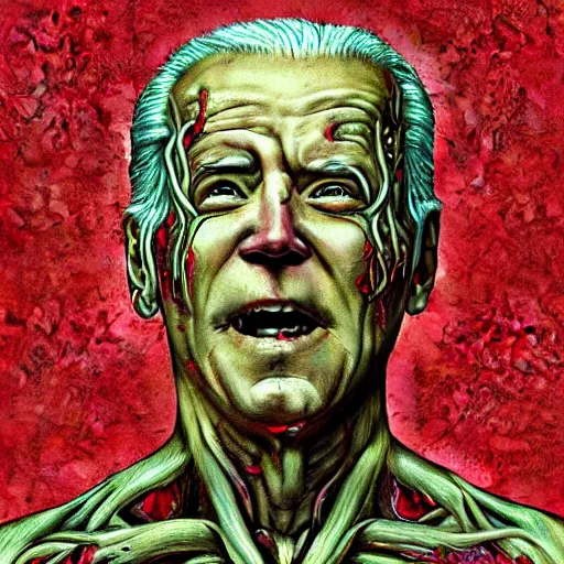 Prompt: biden became bloody ugly lovecraftian degenerate abomination, photo - realistic, color image, 2 k, highly detailed, bodyhorror, occult art