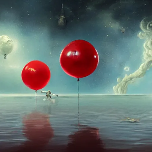 Prompt: michal karcz surrealism painting of pennywise floating in space. , horror theme, detailed, elegant, intricate, 4k, Renaissance painting