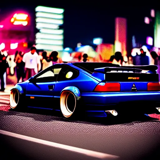 Image similar to a car 300ZX turbo drift at illegal car meet, shibuya prefecture, midnight mist streetlights, cinematic color, photorealistic, highly detailed wheels, highly detailed