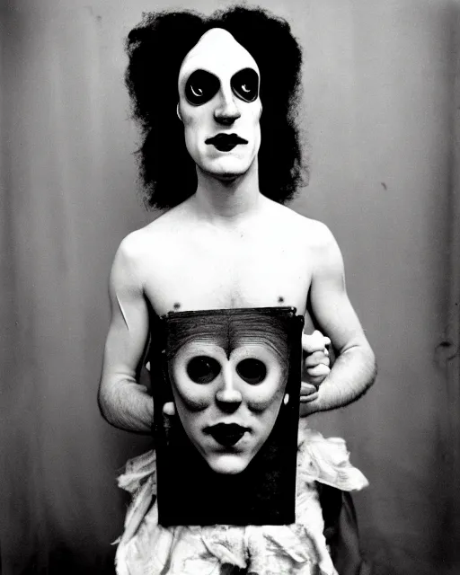 Image similar to monochrome studio portrait photograph of manfish the half - man half - fish sideshow freak, by diane arbus, very coherent, iconic