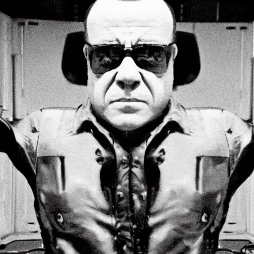 Image similar to Danny Devito as the T-1000 from Terminator 2, cinematic, Eastman 5384 film