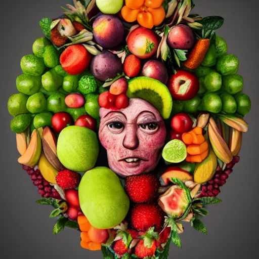 Image similar to giuseppe arcimboldo it, made with fruits, unreal engine