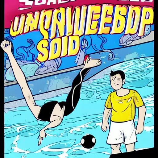 Image similar to underwater soccer championship, comic book style