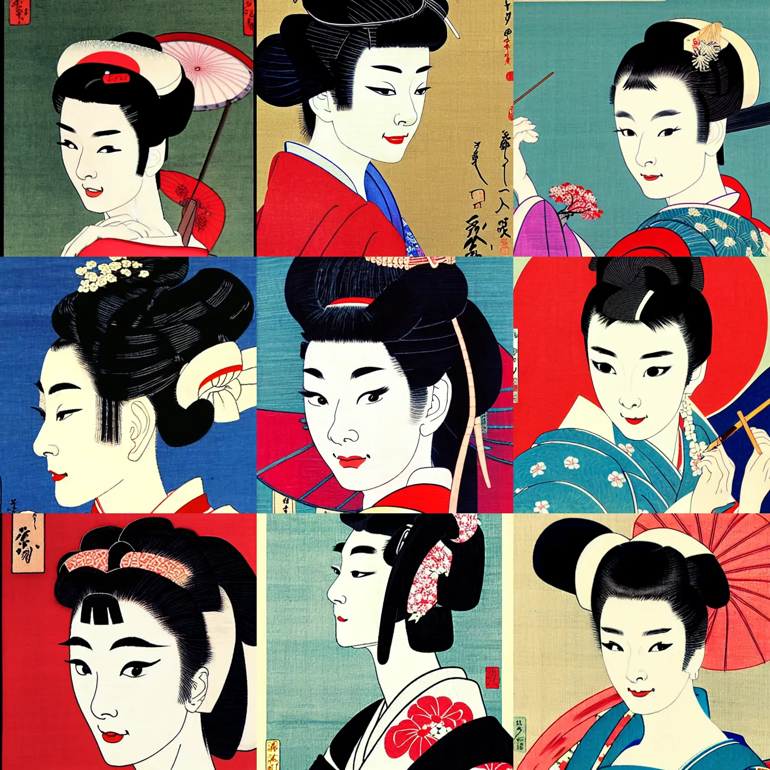 Prompt: audrey hepburn as maiko in ukiyo - e art painting by shimura tatsumi, 4 k, ultra detailed
