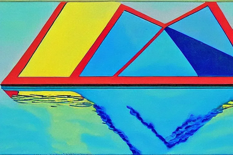 Image similar to a stunning wpa style painting of a prism floating at the bottom of a swimming pool, award winning art